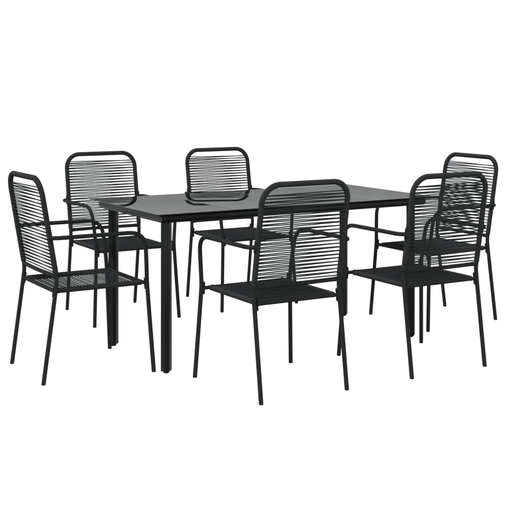 Set da Pranzo da Giardino 7 pz Nero Corda di Cotone e Acciaio 3156537