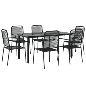 Set da Pranzo da Giardino 7 pz Nero Corda di Cotone e Acciaio 3156537
