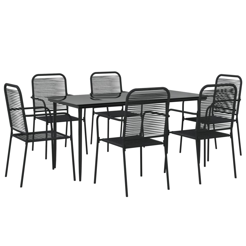 Set da Pranzo da Giardino 7 pz Nero Corda di Cotone e Acciaio 3156541