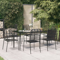 Set da Pranzo da Giardino 7 pz Nero Corda di Cotone e Acciaio 3156541