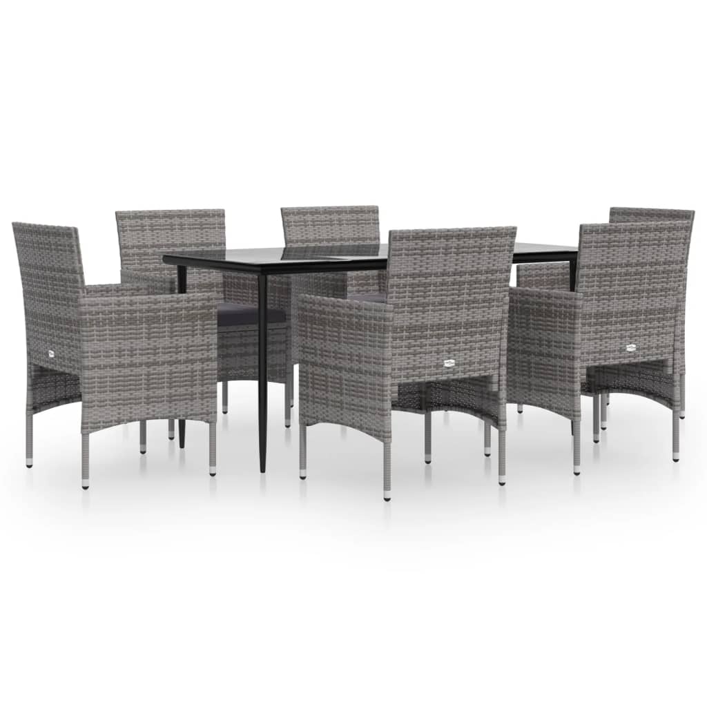 Set da Pranzo da Giardino 7 pz con Cuscini Grigio e Nero 3156621