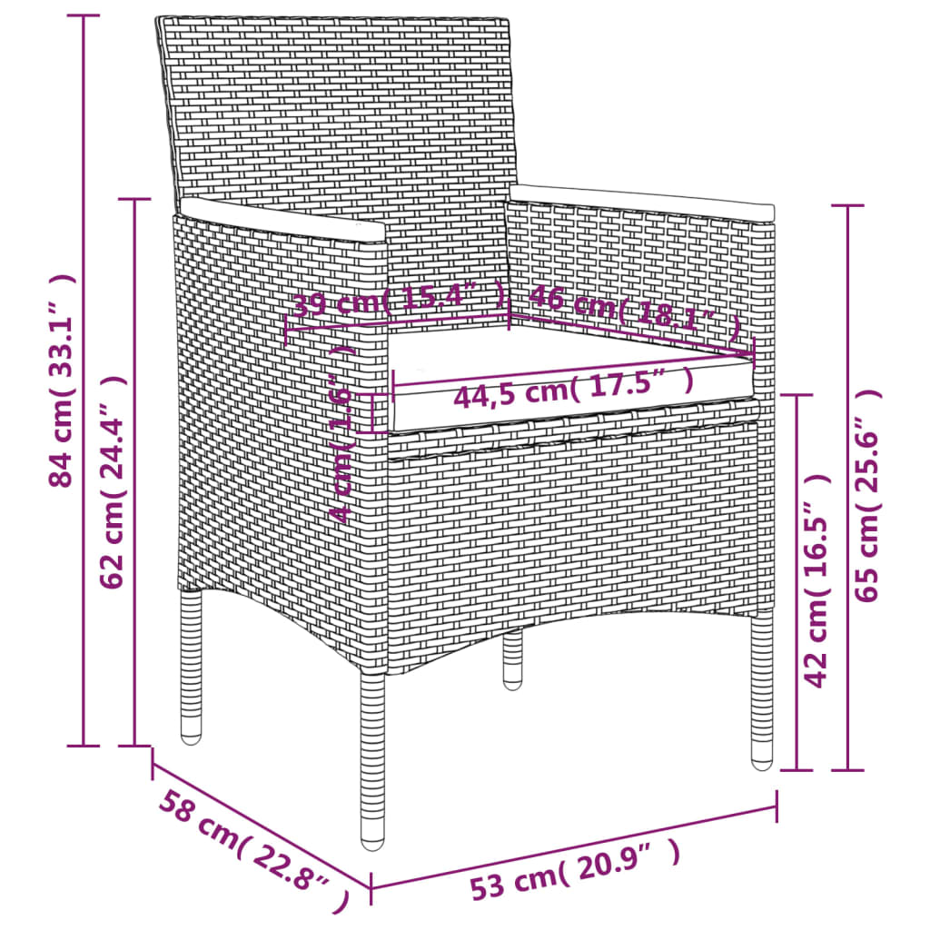 Set da Pranzo da Giardino 7 pz con Cuscini Nero cod mxl 35868