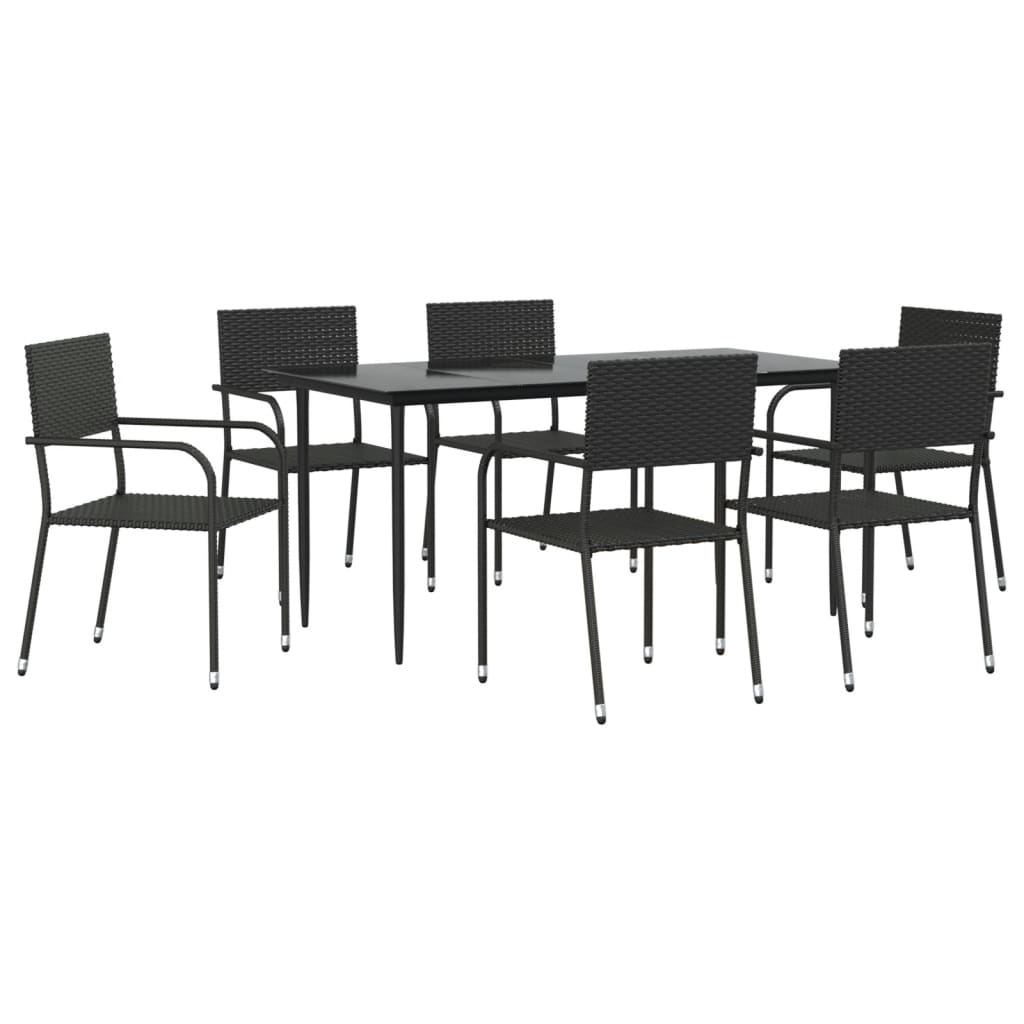 Set da Pranzo da Giardino 7 pz Nero in Polyrattan 3156759