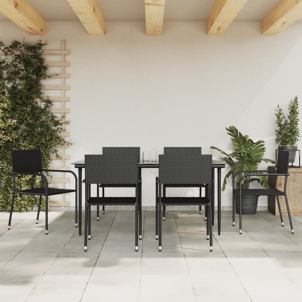 Set da Pranzo da Giardino 7 pz Nero in Polyrattan 3156759