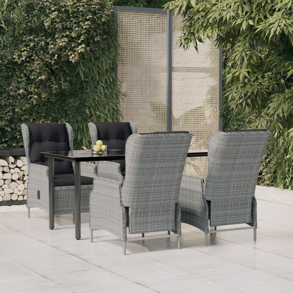 Set da Pranzo da Giardino 5 pz Grigio Chiaro in Polyrattan cod mxl 41206