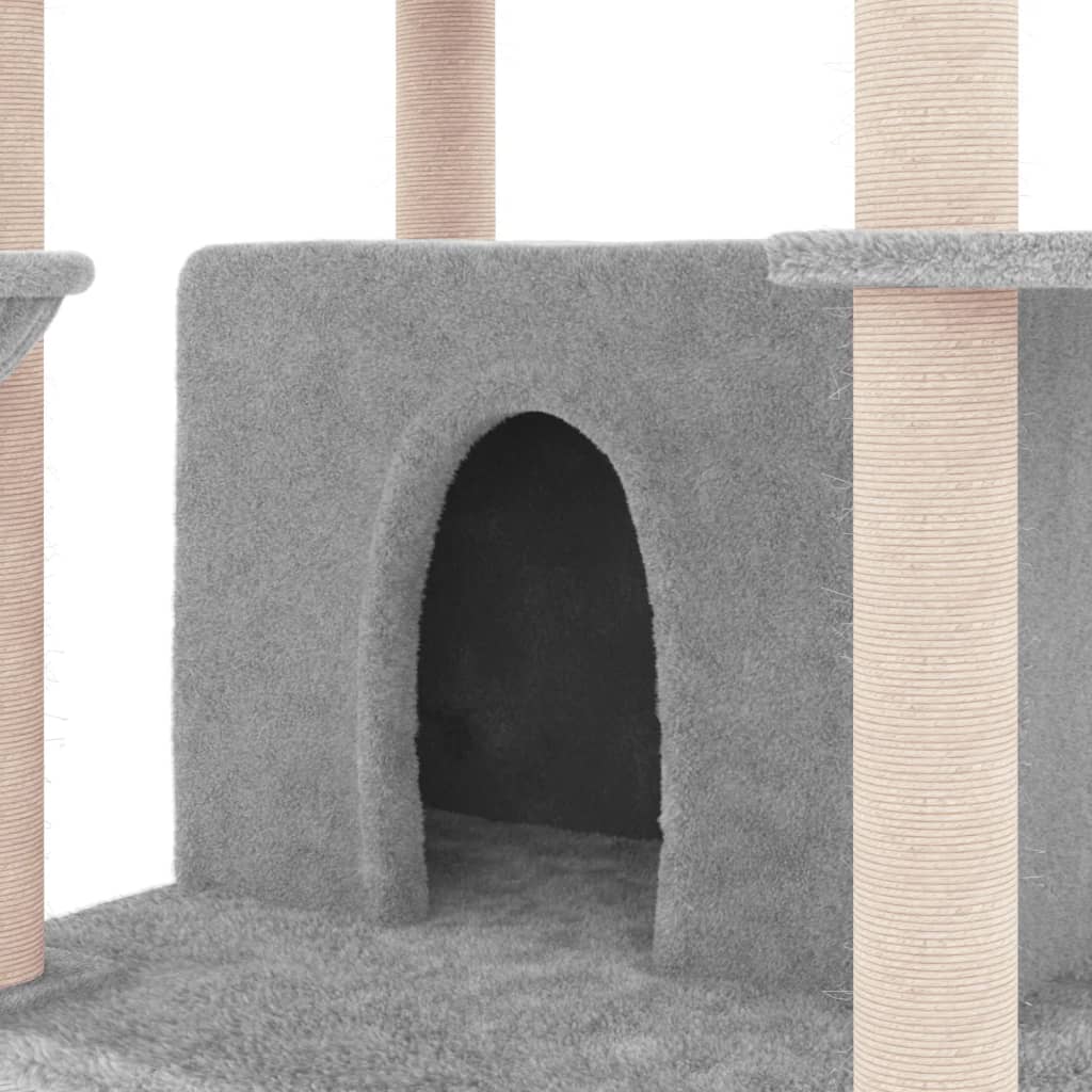Tiragraffi per gatti Mobili per arrampicata su torre Tiragraffi piattaforma da arrampicata con tiragraffi in sisal leggero 166 cm grigio 02_0022584