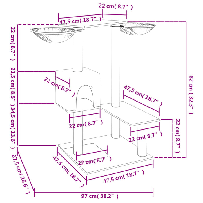 Tiragraffi per gatti mobile torre arrampicata giocattolo tiragraffi piattaforma da arrampicata con tiragraffi scuro 82 cm grigio 02_0022726