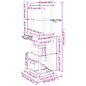 Albero per Gatti con Tiragraffi in Sisal Grigio Chiaro 147 cm 171781