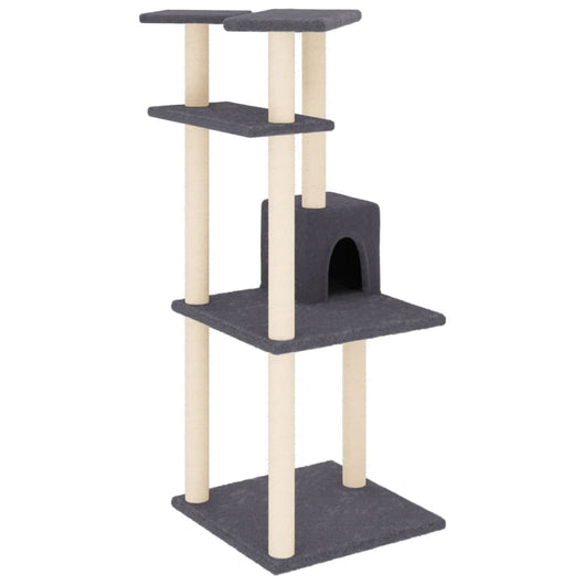 Tiragraffi per gatti mobile torre arrampicata giocattolo tiragraffi piattaforma da arrampicata con tiragraffi in sisal scuro 123 cm grigio 02_0022651