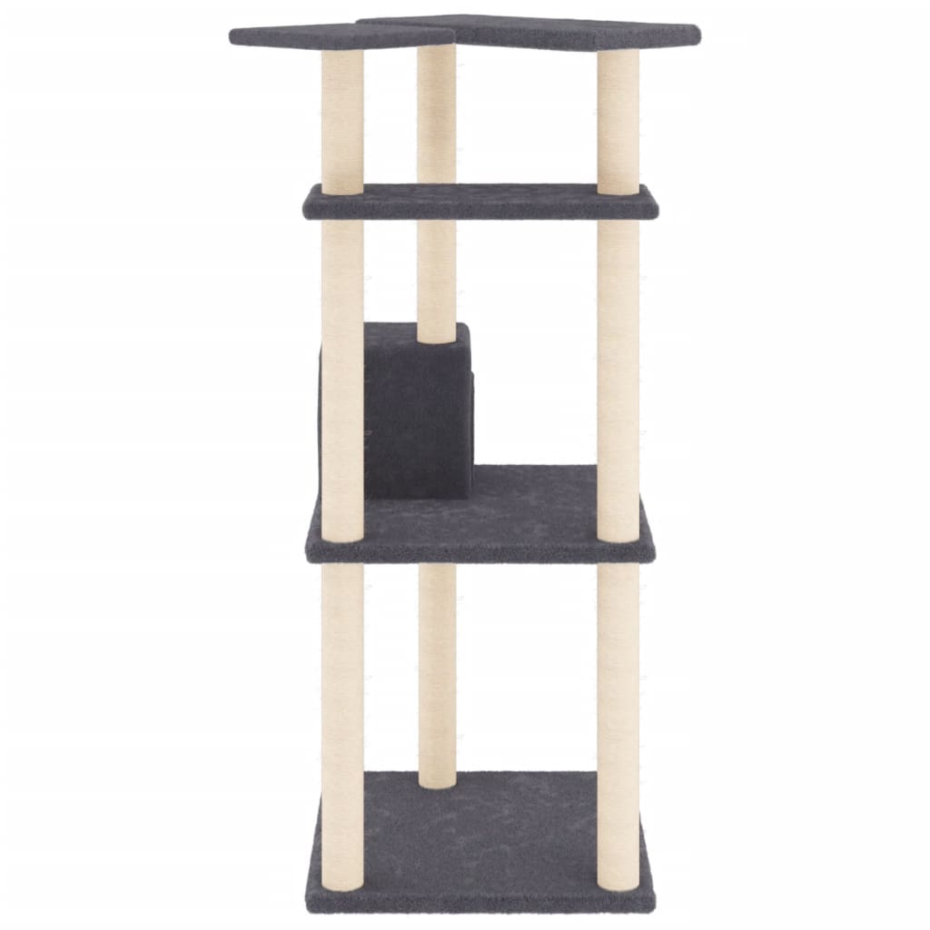 Tiragraffi per gatti mobile torre arrampicata giocattolo tiragraffi piattaforma da arrampicata con tiragraffi in sisal scuro 123 cm grigio 02_0022651