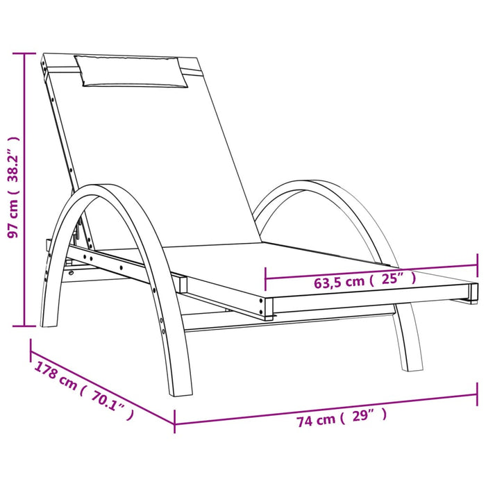 Lettino con Cuscino Grigio Textilene e Legno Massello di Pioppo