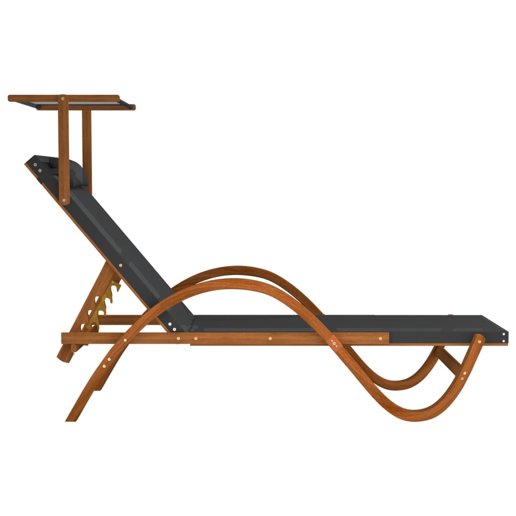 Lettino con Tettuccio Grigio Textilene e Legno Massello Pioppo 363478