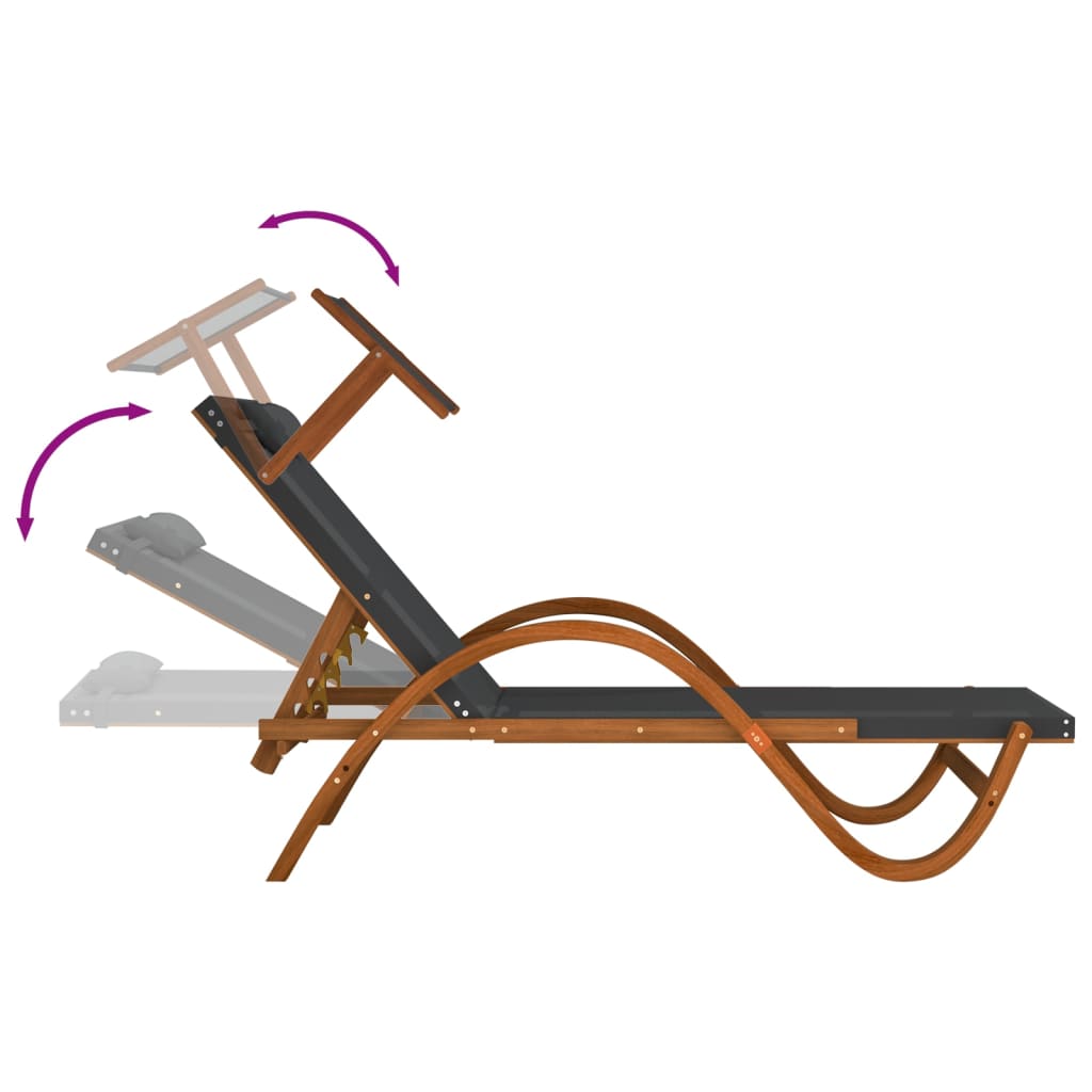 Lettino con Tettuccio Grigio Textilene e Legno Massello Pioppo 363478