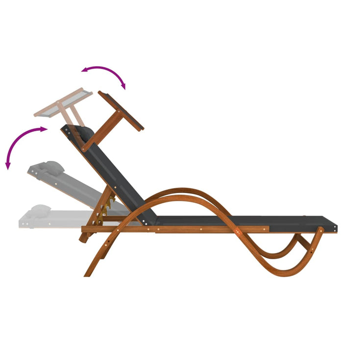 Lettino con Tettuccio Grigio Textilene e Legno Massello Pioppo 363478