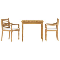 Set Pranzo da Giardino 3pz con Cuscini Bianchi Massello di Teak 3155978