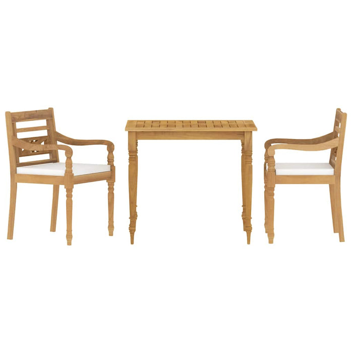 Set Pranzo da Giardino 3pz con Cuscini Bianchi Massello di Teak 3155978