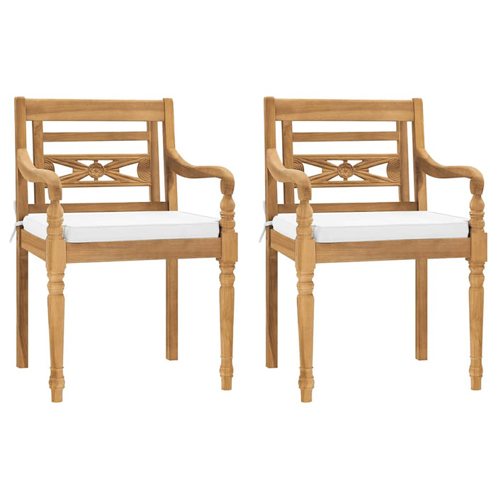 Set Pranzo da Giardino 3pz con Cuscini Bianchi Massello di Teak 3155978