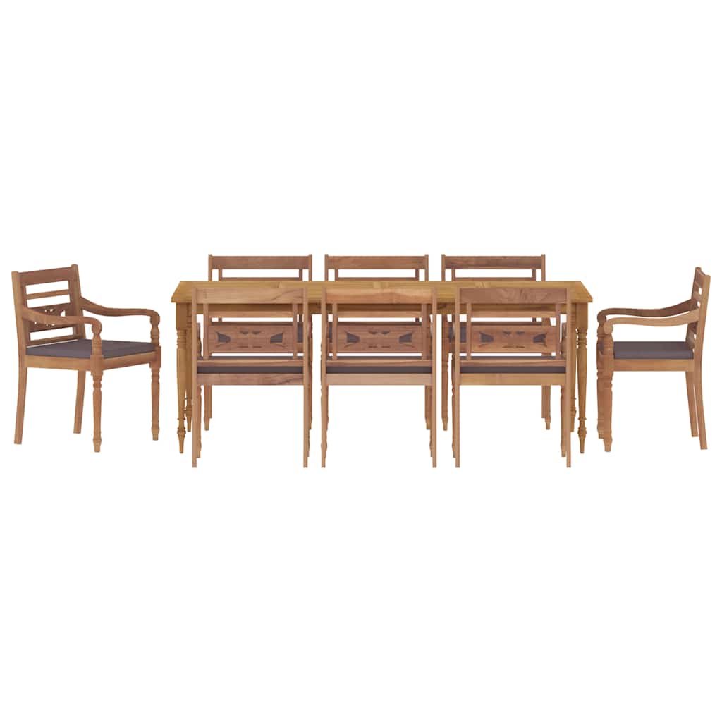 Set Pranzo Giardino 9pz con Cuscini Grigio Scuro Massello Teak 3155987