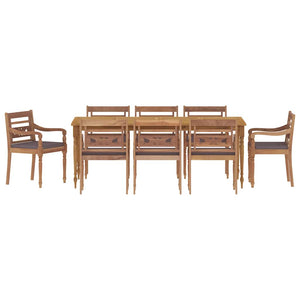 Set Pranzo Giardino 9pz con Cuscini Grigio Scuro Massello Teak 3155987