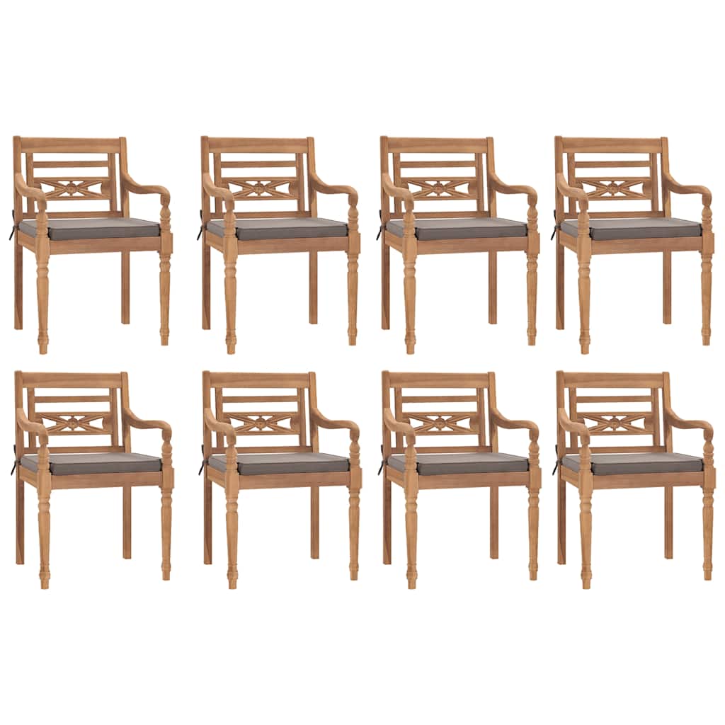 Set Pranzo Giardino 9pz con Cuscini Grigio Scuro Massello Teak 3155987