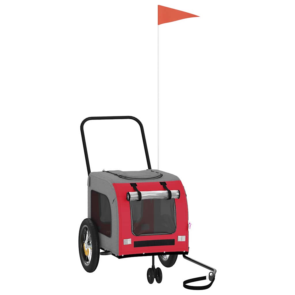 Rimorchio per Bicicletta per Cani Rosso e Grigio in Tessuto Oxford e Ferro 93845