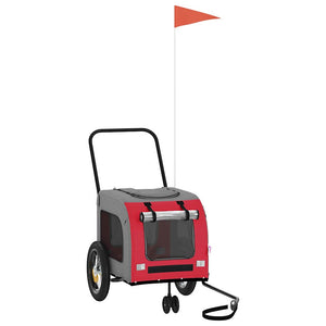 Rimorchio per Bicicletta per Cani Rosso e Grigio in Tessuto Oxford e Ferro 93845