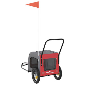 Rimorchio per Bicicletta per Cani Rosso e Grigio in Tessuto Oxford e Ferro 93845