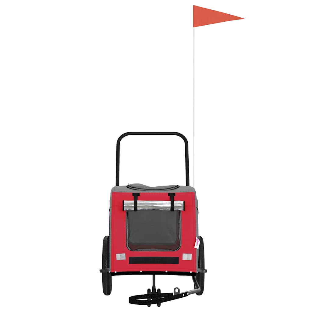 Rimorchio per Bicicletta per Cani Rosso e Grigio in Tessuto Oxford e Ferro 93845