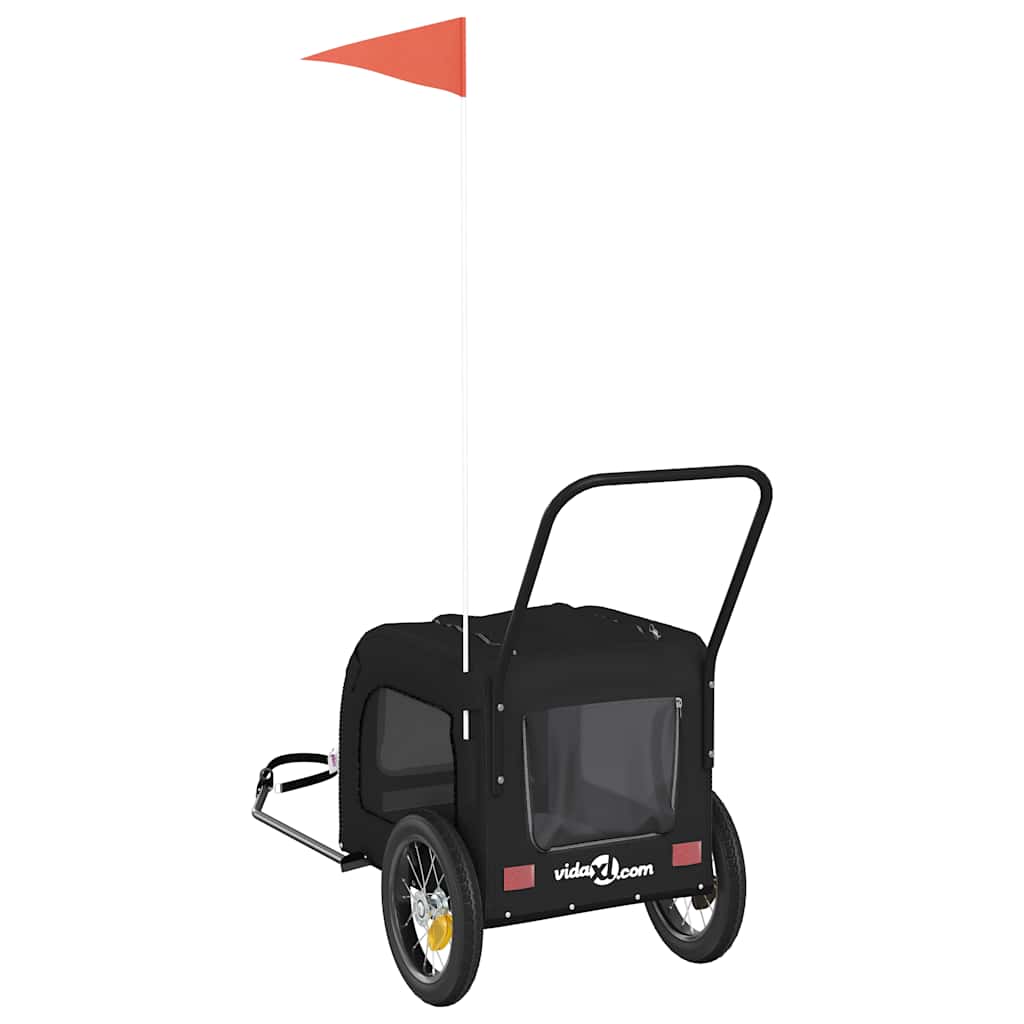 Rimorchio per Bici per Animali Nero in Oxford e Ferro 93849