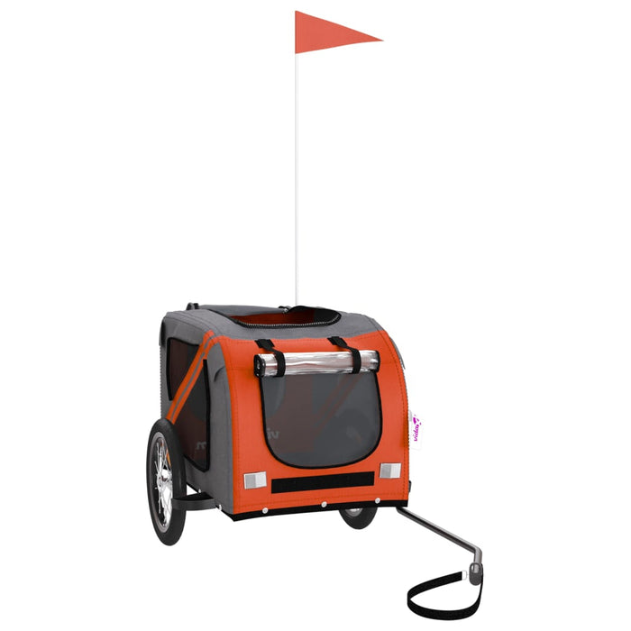 Rimorchio da Bici per Animali Arancione e Grigio Oxford e Ferro