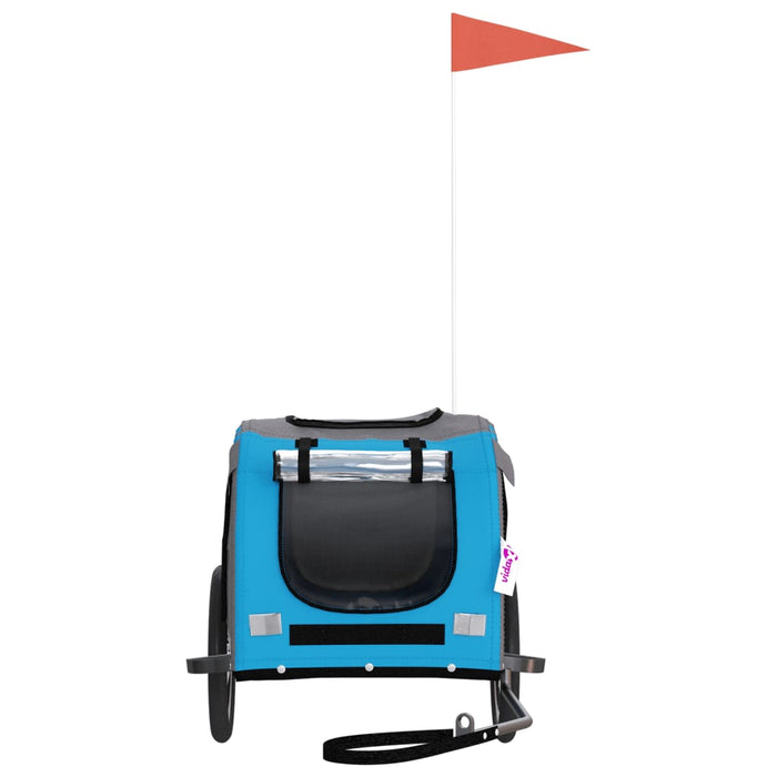 Rimorchio da Bici per Animali Blu e Grigio Oxford e Ferro