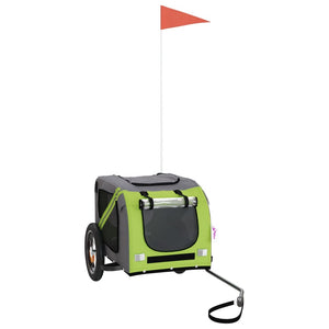 Rimorchio da Bici per Animali Verde e Grigio Oxford e Ferro