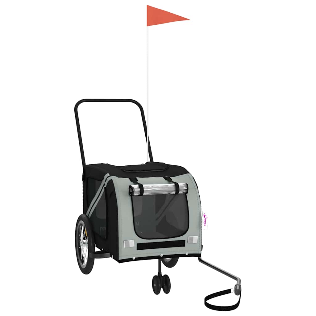 Rimorchio da Bici per Animali Grigio e Nero Oxford e Ferro