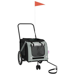 Rimorchio da Bici per Animali Grigio e Nero Oxford e Ferro