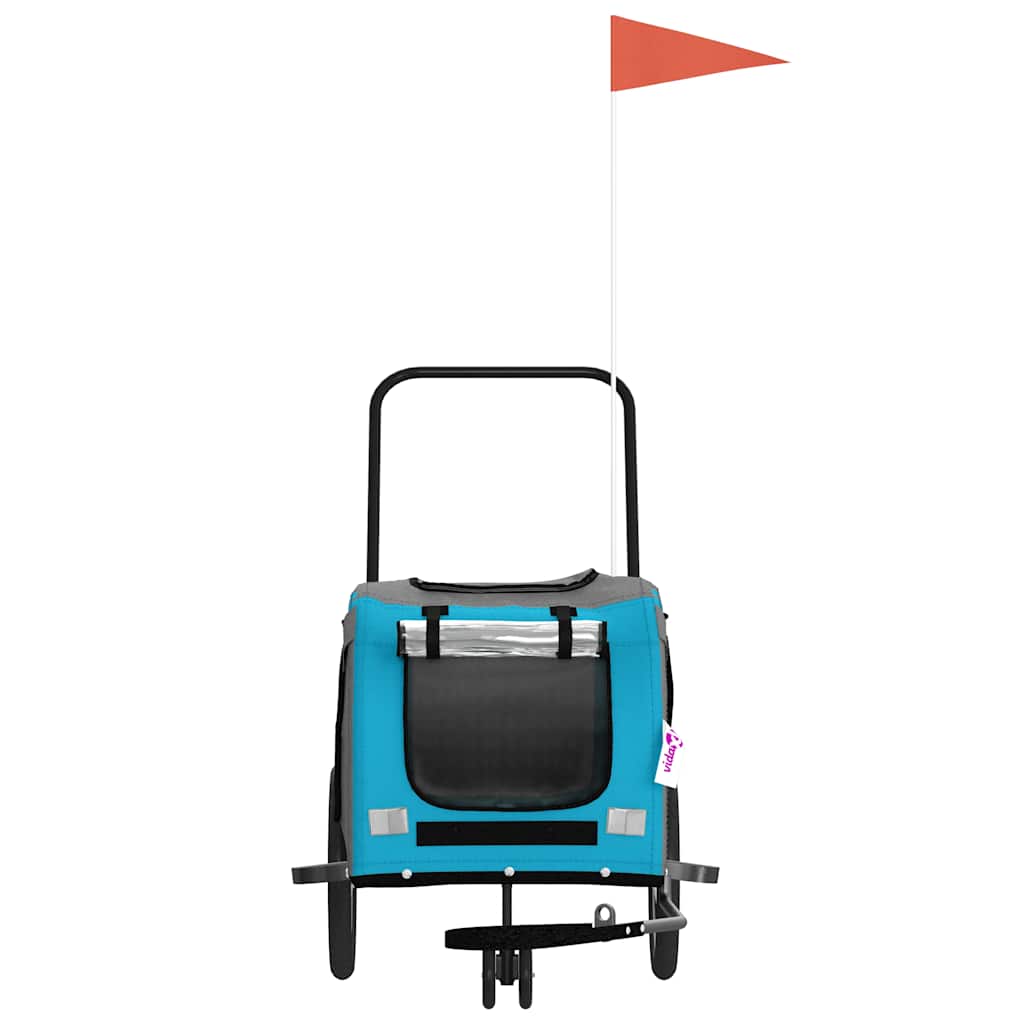 Rimorchio da Bici per Animali Blu e Grigio Oxford e Ferro