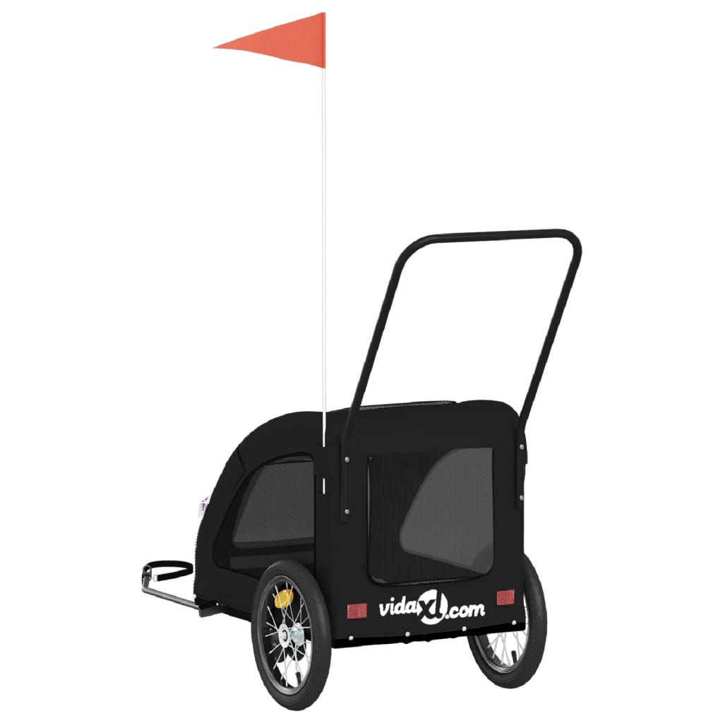 Rimorchio da Bici per Animali Nero Oxford e Ferro