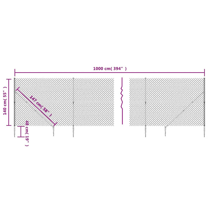 Recinzione a Rete con Picchetti Ancoraggio Verde 1,4x10 m 153923