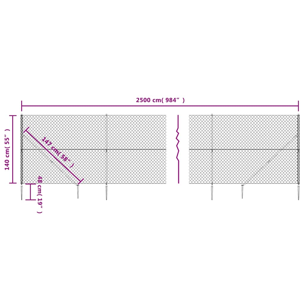 Recinzione a Rete con Picchetti Ancoraggio Argento 1,4x25 m 154027