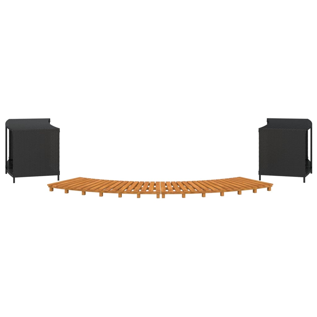 Bordo per Spa Nero in Polyrattan e Legno Massello di Acacia 3157106