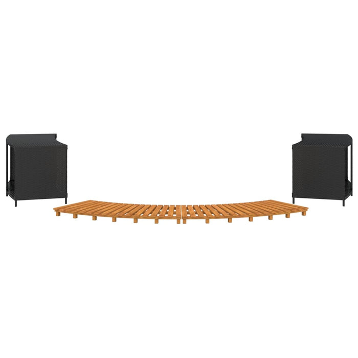 Bordo per Spa Nero in Polyrattan e Legno Massello di Acacia 3157106