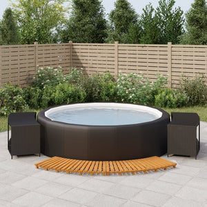 Bordo per Spa Nero in Polyrattan e Legno Massello di Acacia 3157106