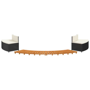 Bordo per Spa Nero in Polyrattan e Legno Massello di Acacia 3157107