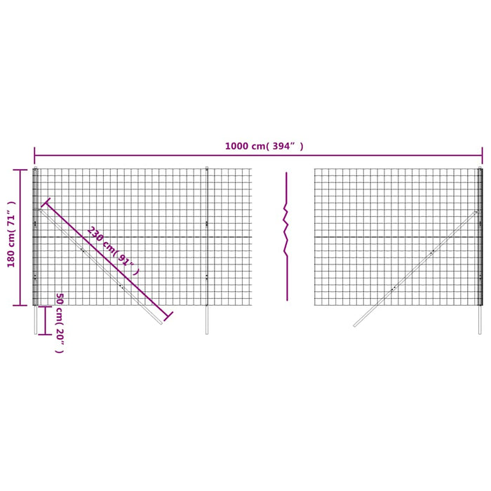 Recinzione Metallica Antracite 1,8x10 m in Acciaio Zincato 154229