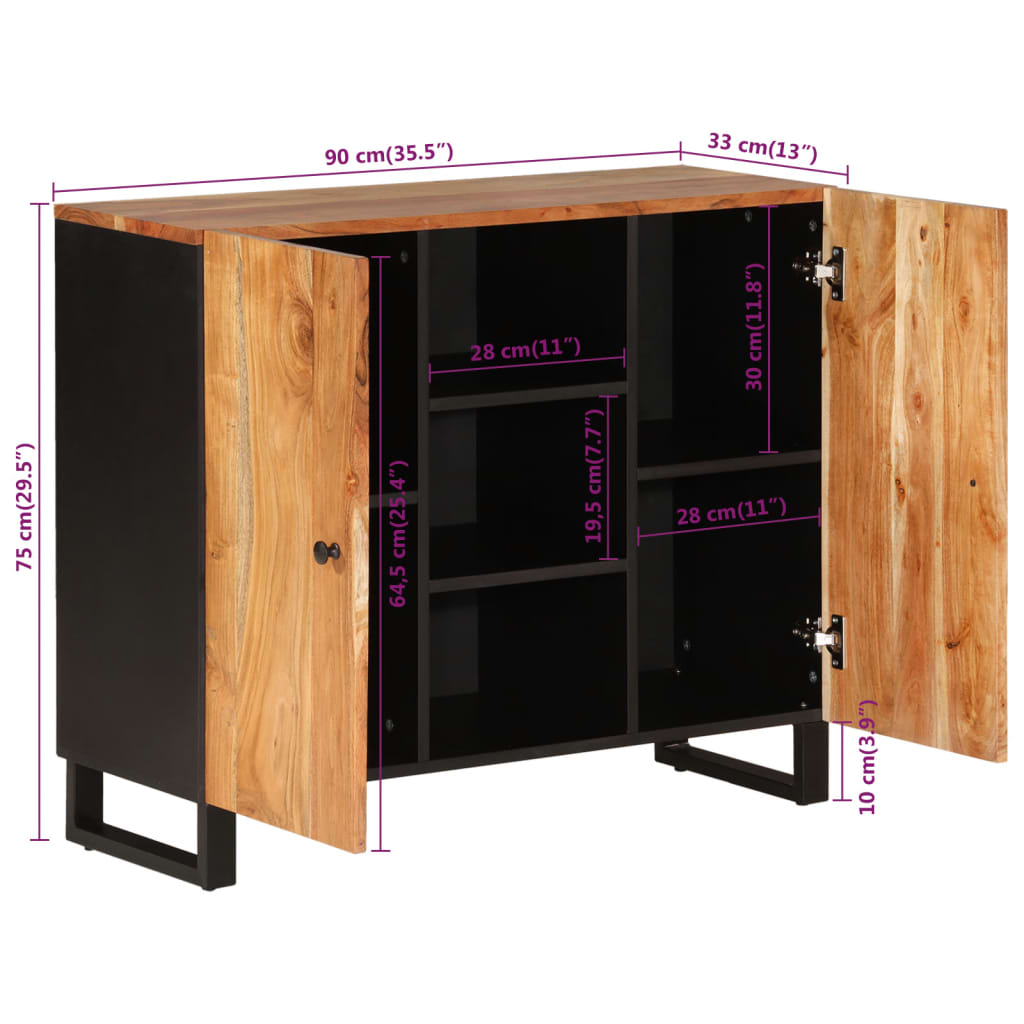Credenza con 2 Ante 90x33x75 cm in Legno Massello di Acacia 352926