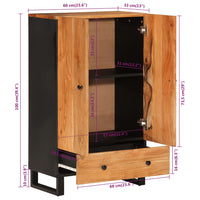 Credenza con Cassetto 60x33x100cm Legno Massello Acacia e Ferro