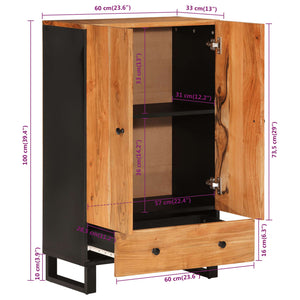 Credenza con Cassetto 60x33x100cm Legno Massello Acacia e Ferro