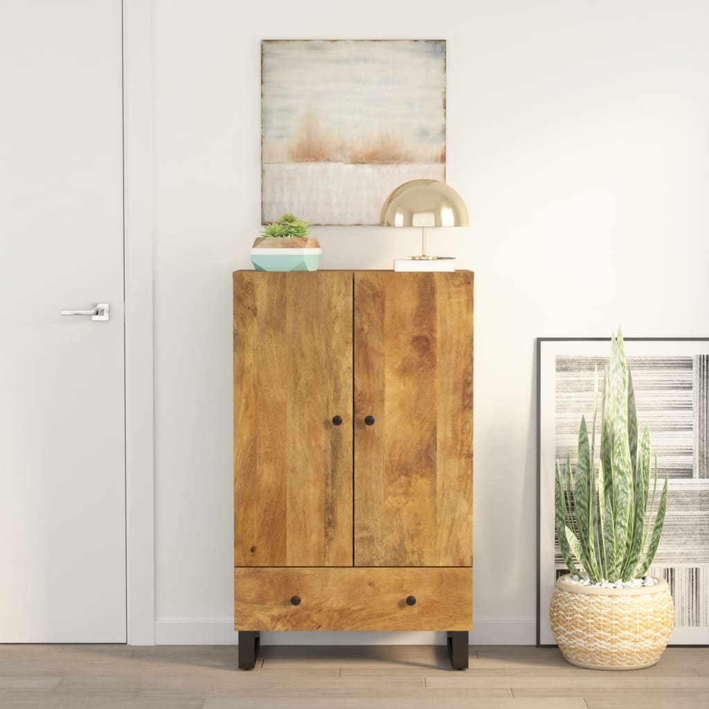 Credenza con Cassetto 60x33x100 cm Legno Massello Mango e Ferro 352936