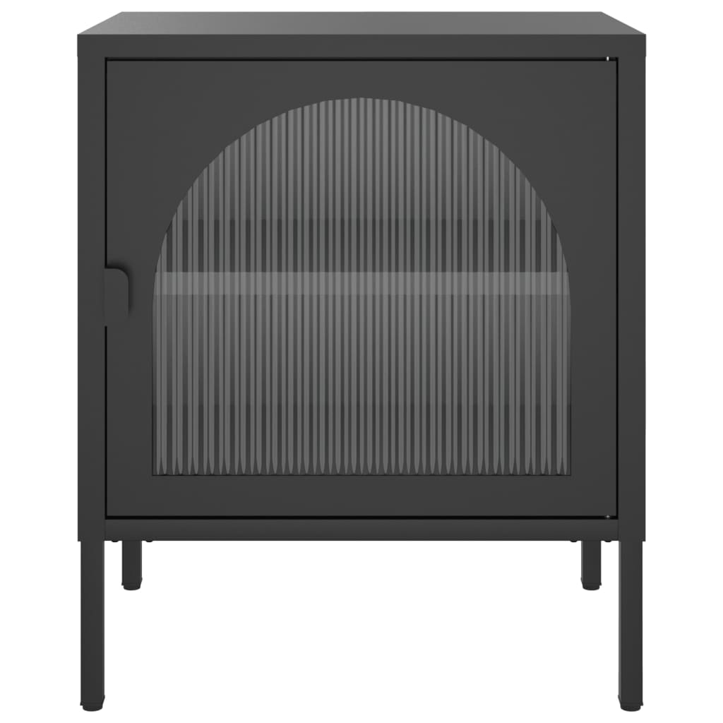 Comodino Nero 50x35x60 cm Vetro e Acciaio 352997