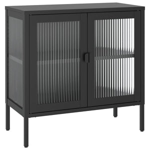 Credenza-Buffet-Armadio da cucina Nera 70x35x70 cm Vetro e Acciaio