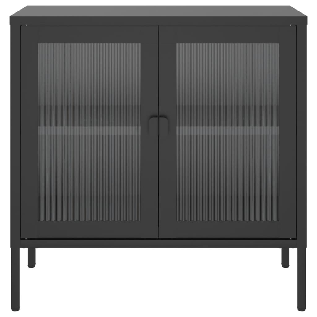 Credenza-Buffet-Armadio da cucina Nera 70x35x70 cm Vetro e Acciaio